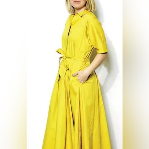 Icone by Simons Dresses & Skirts - ICONE by Simons Notch Collar Belted Poplin Dress Mustard Yellow w/ Pockets, Sz L